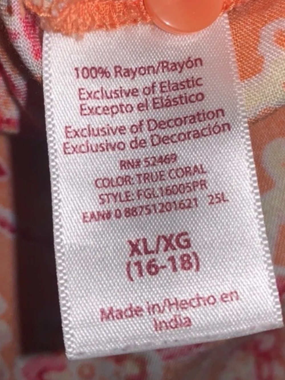 Faded Glory Peasant Blouse Top Womens Orange Pink Floral Smocked Boho XL - Picture 3 of 8